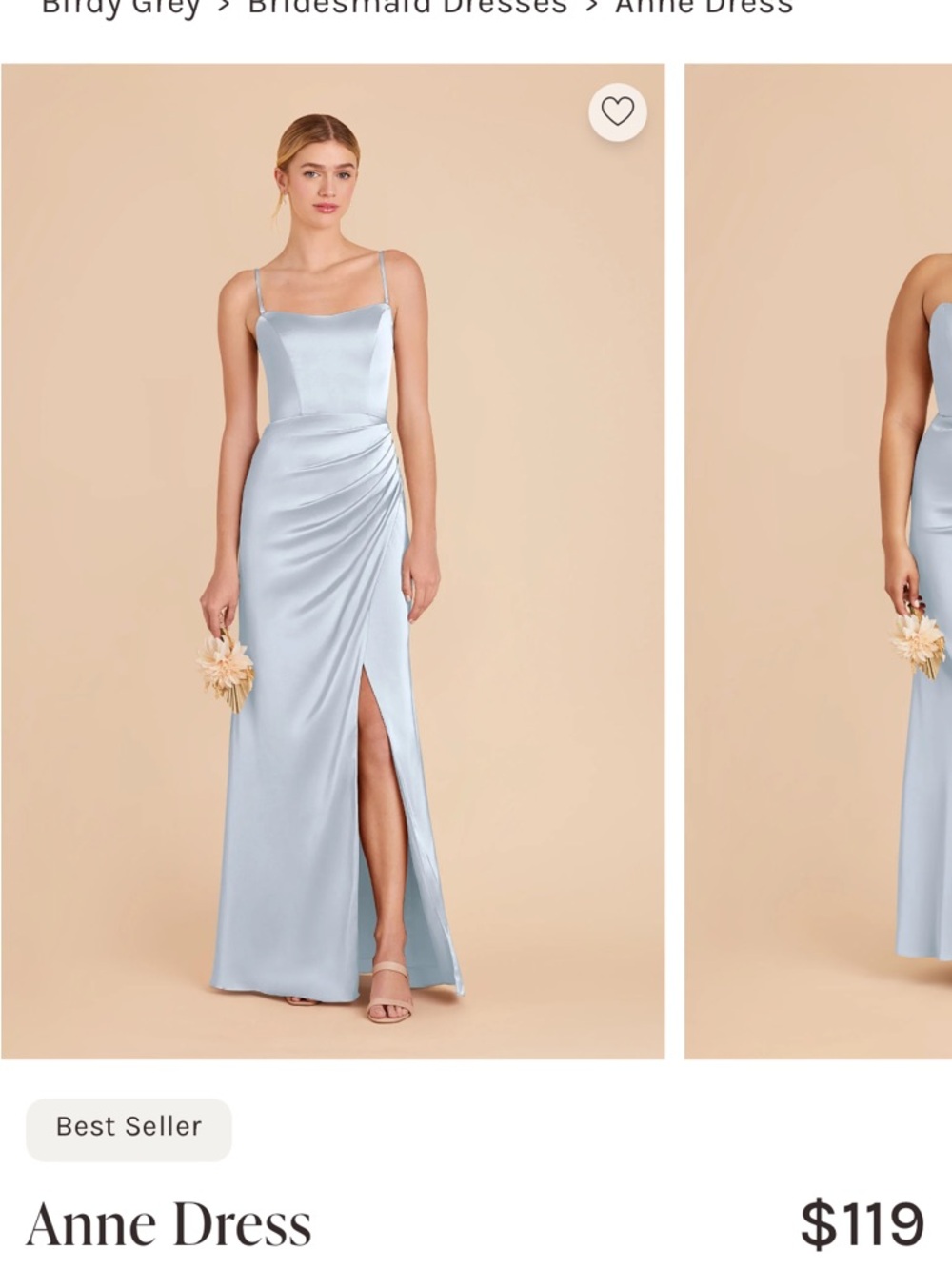 Birdy Grey Anne Dress in Light Blue Satin with Side Slit